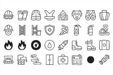 Fire Safety and Emergency Equipment Icons Collection