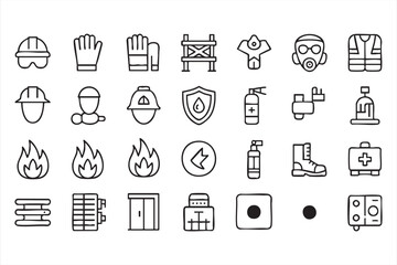 Construction and Safety Equipment Icons in Clean Line Vector