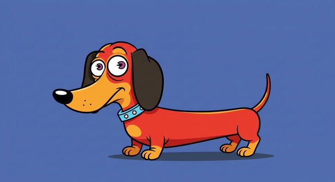 Cartoon dachshund dog on blue background - Powered by Adobe