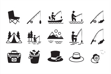 Black Silhouette Vector Icons for Nature and Travel Themes