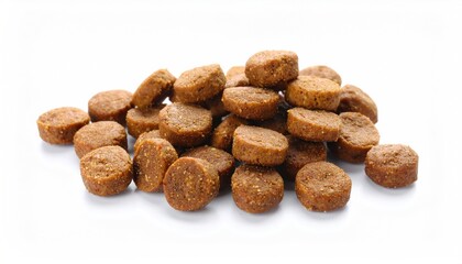 Dog food on a white background close up
