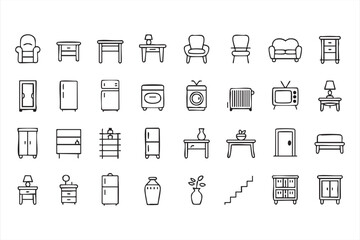 Outline Furniture Icons Collection for Home and Office Design