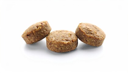 Dog food on a white background close up