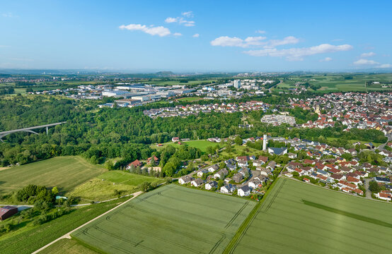 aerial photo of the little town of Schwieberdingen in Baden-Wuerttemberg near Stuttgart, Germany