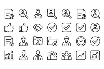 HR and Recruitment Icons Featuring Resumes and Approvals