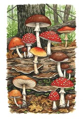 Watercolor Fungi: Forest Floor Detail