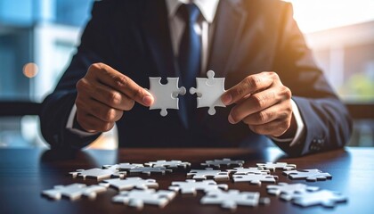 Business Hands Connecting Puzzle Pieces