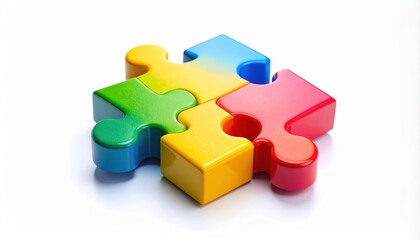 Colorful Four Piece Puzzle On White Background
