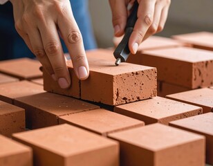 Hands Laying Red Bricks