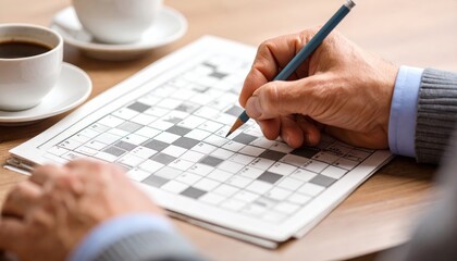 Senior Man Solving Crossword Puzzle