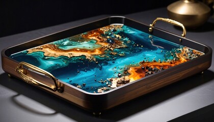 Luxury Square Resin Tray With Gold Accents