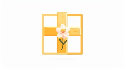 Golden Cross with White Flower