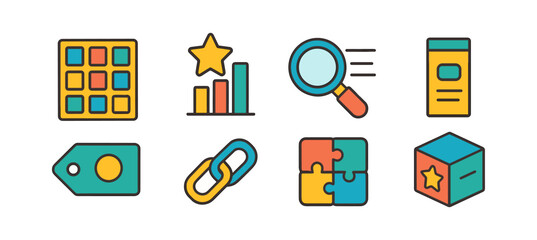 Business and productivity flat icon set. essential office tools in flat-style icons