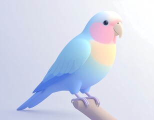 Adorable 3D Rendering of a Pastel Colored Lovebird Perched on a Branch