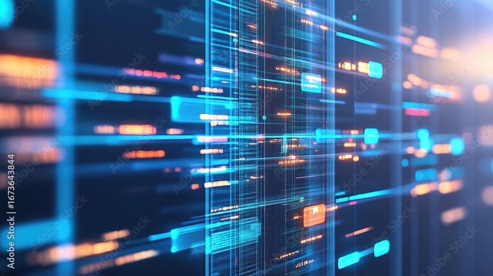 Poster abstract network grid with files and folders, futuristic software interface, digital document manage