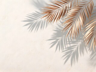 Fototapeta premium soft blurred sunlight shadow of palm leaves over white painted wall