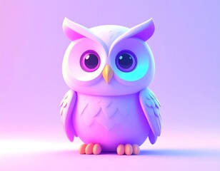 Obraz premium Adorable 3D Pastel Owl with Big Expressive Eyes and Cute Feet on a Soft Gradient Background