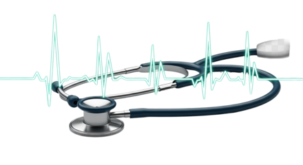 Stethoscope with heart rhythm visualization isolated PNG with Transparent Background