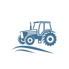 Blue tractor icon on white background with stylized ground waves agriculture vehicle