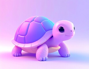 Fototapeta premium Adorable 3D animated baby turtle with pastel colors and big eyes
