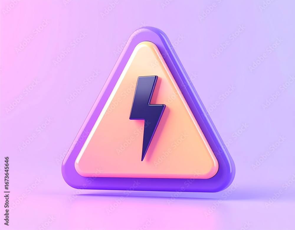 Poster 3d rendering of a warning sign with a lightning bolt symbol in a conceptual design