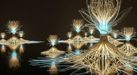 A mesmerizing digital forest of light, symbolizing the growth and connection of a complex neural network