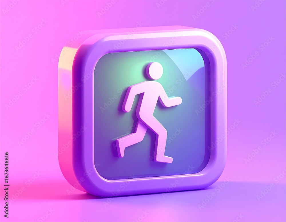 Poster stylized 3d rendering of a running figure icon on a colorful gradient background