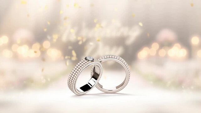 Wedding Day celebration with two diamond rings on floral aisle, this beautiful ceremony represents love marriage commitment, a romantic event with candles and flowers symbolizes love and commitment