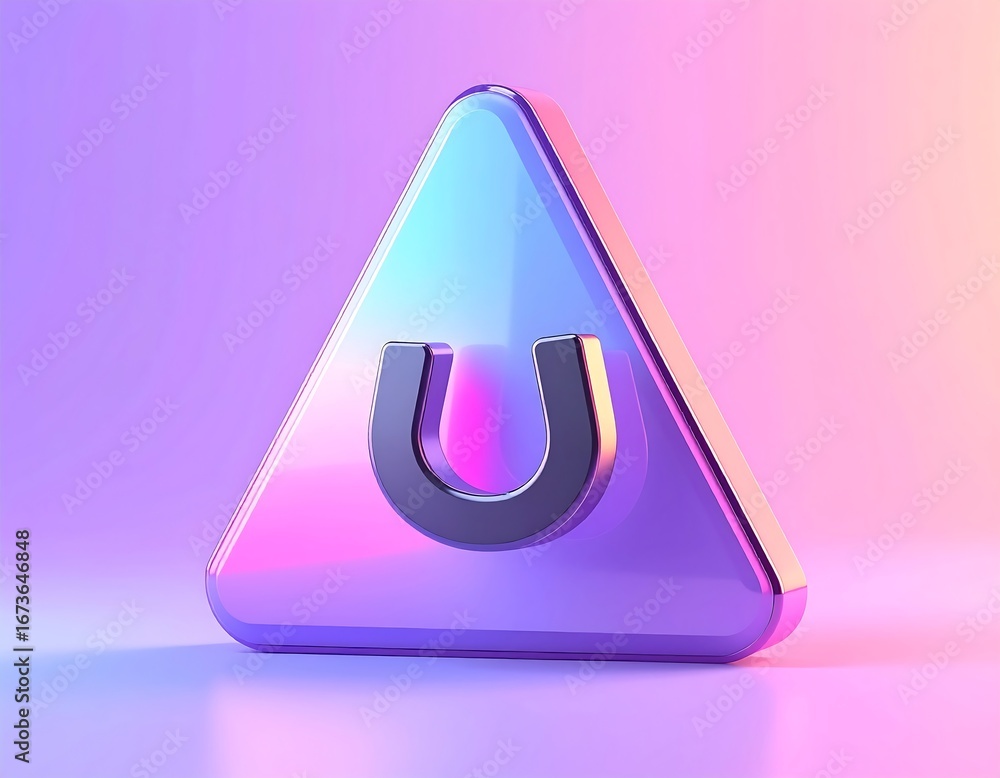 Aufkleber a shiny 3d triangular prism with a horseshoe symbol inside glowing with neon light