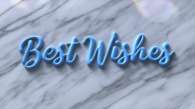Best Wishes elegant greeting card with blue 3d text on marble, this beautiful celebration message is for special occasions, a lovely design with soft petals for a best wishes celebration message