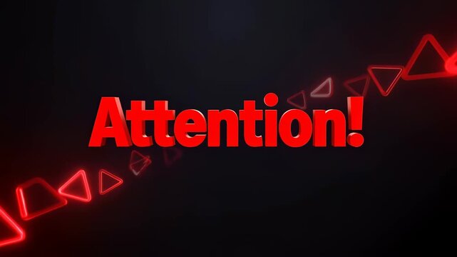Attention red text with glowing triangles is an important warning this urgent alert message signals danger or breaking news a modern tech background for a critical announcement or an important warning