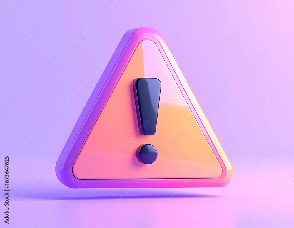 Poster stylized 3d exclamation mark warning sign with gradient lighting and soft background