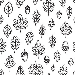 Autumn Leaves doodle seamless pattern. Vector illustration flat design background. 