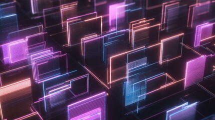 Abstract network grid with files and folders, futuristic software interface, digital document management system, store, search and organize documents, corporate business, paperless office	
