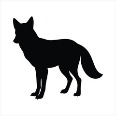 Black silhouette of a fox standing on a white background