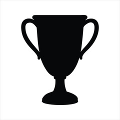 Black silhouette of a classic trophy cup with handles on a white background