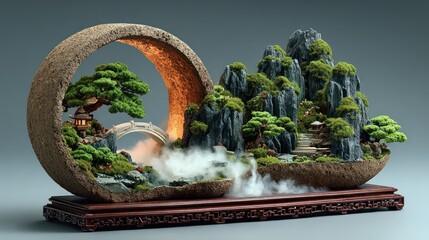 A meticulously crafted miniature landscape, nestled within a hollowed-out orb