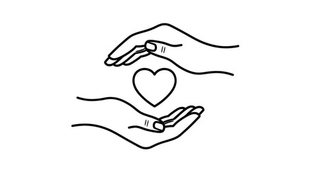 Hands Protecting a Heart - Line Art Illustration of Care and Support.