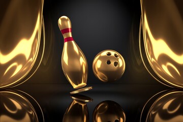 A Striking Display of Golden Bowling Pin and Ball