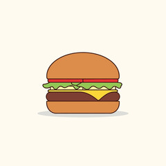 Cartoon Burger with Lettuce, Tomato, Cheese, and Beef Patty