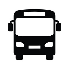 Simple black bus icon front view isolated on white background