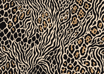 Animal Skin hybrid pattern design. Animal print vector illustration background. Wildlife fur skin design illustration for web, home decor, fashion, surface, graphic design