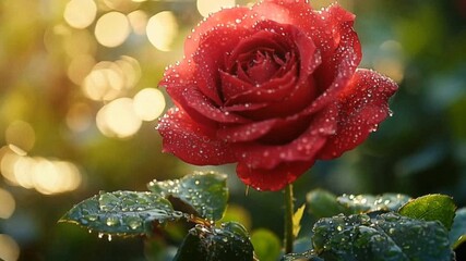 Close up of red rose with fresh dew in sunlight seamless looping time-lapse 4k video background. Nature concept
- Powered by Adobe
