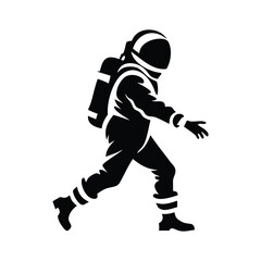 Astronaut walking forward with outstretched hand silhouette