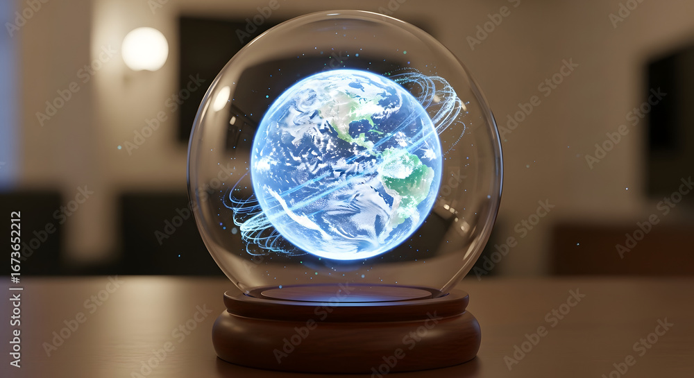 Poster digital globe in a crystal ball representing future technology and global communication network