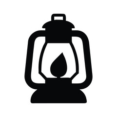 Black silhouette of a vintage kerosene lantern with a flame