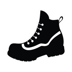 Black silhouette of a hiking boot with white accents