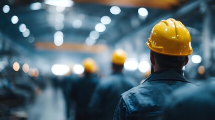 Fototapeta premium Factory workers in safety gear carrying out organized industrial routine