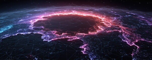 Abstract visualization of digital networks forming vibrant interconnected pathways
