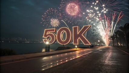 50K Followers Celebration with Fireworks – Social Media Achievement Concept